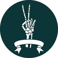 Symbol mit Banner einer Skeletthand, die ein Friedenszeichen gibt vektor