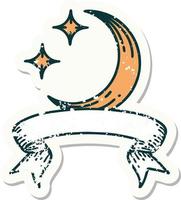 Grunge-Aufkleber mit Banner von Mond und Sternen vektor