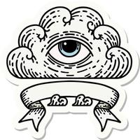 Tattoo-Aufkleber mit Banner einer allsehenden Augenwolke vektor