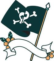 Tattoo mit Banner einer Piratenflagge vektor