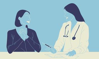 kvinna och läkare som diskuterar hälsoproblem vektor