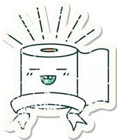 Grunge-Aufkleber mit Toilettenpapier-Charakter im Tattoo-Stil vektor