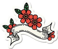 tatuering klistermärke med baner av en blomma vektor