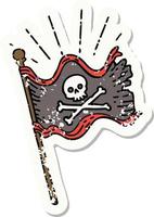 grunge klistermärke av tatuering stil vinka pirat flagga vektor