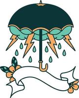Traditionelles Tattoo mit Banner eines Regenschirms vektor