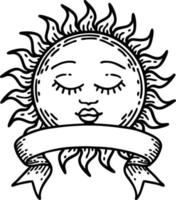 traditionelles schwarzes Linientattoo mit Banner einer Sonne vektor