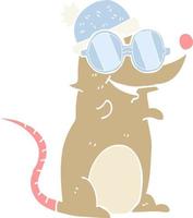 flache farbillustration der maus mit brille und hut vektor