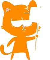 gelangweilte Cartoon-Katze im flachen Farbstil mit Wegweiser vektor