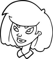linje teckning tecknad serie ansikte av en flicka vektor