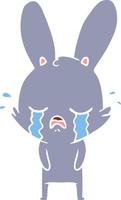 niedliches Cartoon-Kaninchen im flachen Farbstil weint vektor