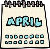 tecknad serie klotter kalender som visar månad av april vektor