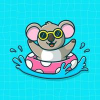 niedlicher koala, der mit schwimmenden reifen schwimmt, cartoon-vektor-symbol-illustration. tierurlaub symbol konzept isoliert premium vektor. flacher Cartoon-Stil vektor