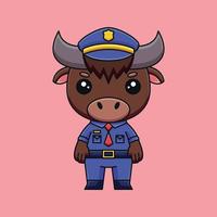 söt polis buffel tecknad serie klotter konst hand dragen begrepp vektor söt ikon illustration