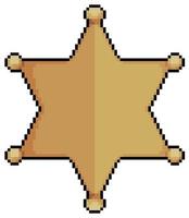 pixel konst gyllene stjärna, sex spetsig stjärna, bricka vektor ikon för 8bit spel på vit bakgrund