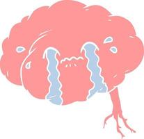 platt Färg stil tecknad serie hjärna med huvudvärk vektor