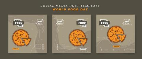 satz von social-media-beitragsvorlagen mit geschnittener pizza im karikaturdesign für lebensmitteltagesdesign vektor