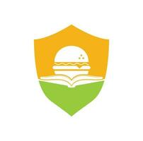 Burger-Buch-Logo-Design-Vektor. Bücher und Burger-Café-Logo isolierter Vektor