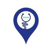 Stethoskop-Chat-GPS-Shape-Konzept-Vektor-Logo-Design. Arzt helfen und Logo-Konzept konsultieren. vektor