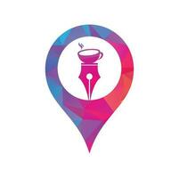 Stift und Kaffee-Logo-Design-Konzept-Vektor. Kaffee-Stift-GPS-Form-Konzept-Logo-Symbol-Vorlage. vektor
