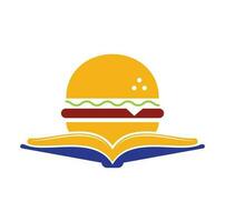 Burger-Buch-Logo-Design-Vektor. Bücher und Burger-Café-Logo isolierter Vektor