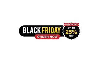 25 Prozent Rabatt Black Friday Angebot, Räumung, Werbebanner-Layout mit Aufkleberstil. vektor