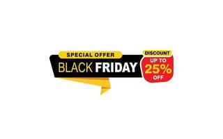 25 Prozent Rabatt Black Friday Angebot, Räumung, Werbebanner-Layout mit Aufkleberstil. vektor