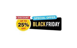 25 Prozent Rabatt Black Friday Angebot, Räumung, Werbebanner-Layout mit Aufkleberstil. vektor