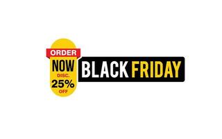 25 Prozent Rabatt Black Friday Angebot, Räumung, Werbebanner-Layout mit Aufkleberstil. vektor