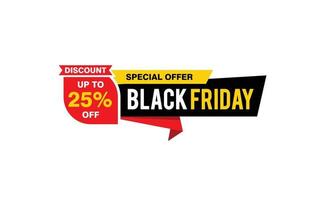 25 Prozent Rabatt Black Friday Angebot, Räumung, Werbebanner-Layout mit Aufkleberstil. vektor