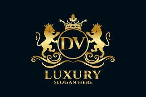 Anfangs-DV-Buchstabe Lion Royal Luxury Logo-Vorlage in Vektorgrafiken für luxuriöse Branding-Projekte und andere Vektorillustrationen. vektor