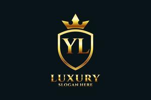 Initial yl Elegantes Luxus-Monogramm-Logo oder Abzeichen-Vorlage mit Schriftrollen und Königskrone - perfekt für luxuriöse Branding-Projekte vektor