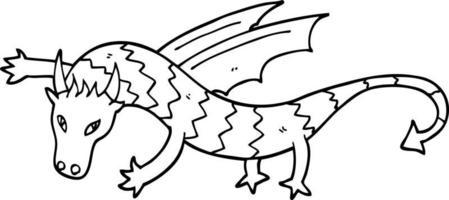 linje teckning tecknad serie flygande drake vektor