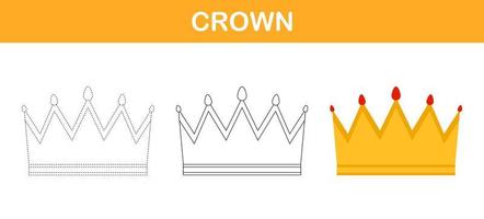 Arbeitsblatt zum Nachzeichnen und Ausmalen von Kronen für Kinder vektor