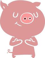 glückliches Cartoon-Schwein im flachen Farbstil vektor