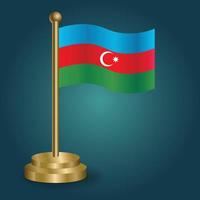 Aserbaidschan Nationalflagge auf goldenem Pol auf abgestuftem, isoliertem dunklem Hintergrund. Tischfahne, Vektorillustration vektor