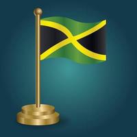 Jamaika-Nationalflagge auf goldenem Pol auf abgestuftem, isoliertem dunklem Hintergrund. Tischfahne, Vektorillustration vektor