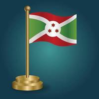 burundi nationalflagge auf goldenem pol auf abgestuftem isoliertem dunklem hintergrund. Tischfahne, Vektorillustration vektor