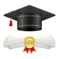 Abschlusskappe und Diplom lokalisiert auf weißem Hintergrund vektor