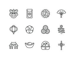 kinesisk lunar ny år linje ikon uppsättning med Kina relaterad ikoner vektor