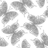 nahtloses muster mit handgezeichnetem weißen und schwarzen schmetterling im zentangle-stil vektor