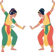 kvinnor utför andlig dansa på diwali semi platt Färg vektor tecken. redigerbar siffror. full kropp människor på vit. enkel tecknad serie stil illustration för webb grafisk design och animering