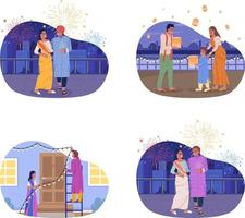 diwali indisk Semester 2d vektor isolerat illustrationer uppsättning. gammal fest fira platt tecken på tecknad serie bakgrund. traditioner färgrik redigerbar scener för mobil, hemsida, presentation packa