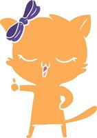 Cartoon-Katze im flachen Farbstil mit Schleife auf dem Kopf vektor
