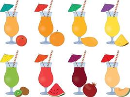 färsk juice cocktails samling i hög glas med dricka sugrör och cocktail paraply vektor illustration