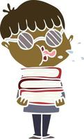 Cartoon-Junge im flachen Farbstil mit dunkler Brille und Büchern vektor
