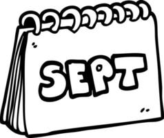 linje teckning tecknad serie kalender som visar månad av september vektor