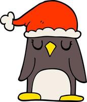 Cartoon-Doodle-Pinguin mit Weihnachtsmütze vektor
