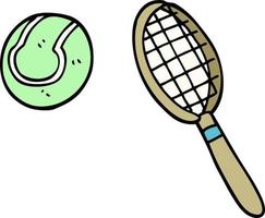 cartoon doodle tennisschläger und ball vektor