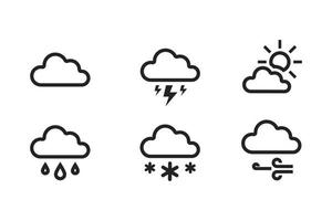 wolken bei unterschiedlichem wetter, jahreszeit, symbolsatz. Linien mit bearbeitbaren Strichen vektor