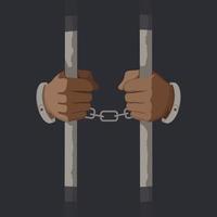 Arme eines männlichen Gefangenen in Handschellen mit Gefängnisstangen